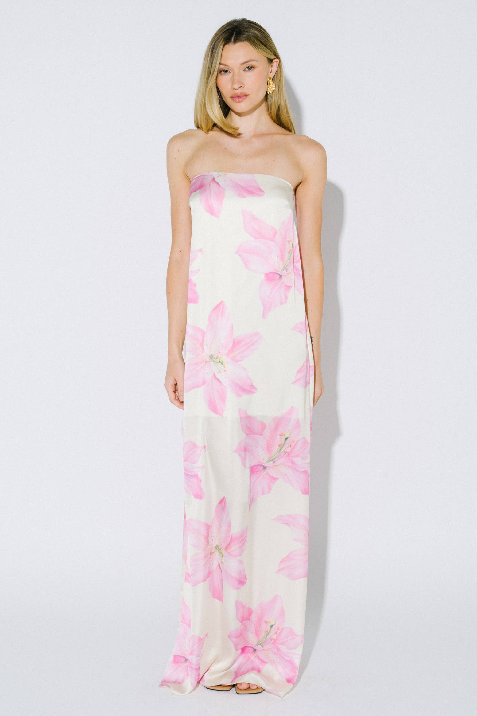 Floral Print Strapless Maxi Dress