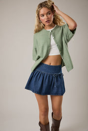 Green Short Sleeve Sweater Cardigan