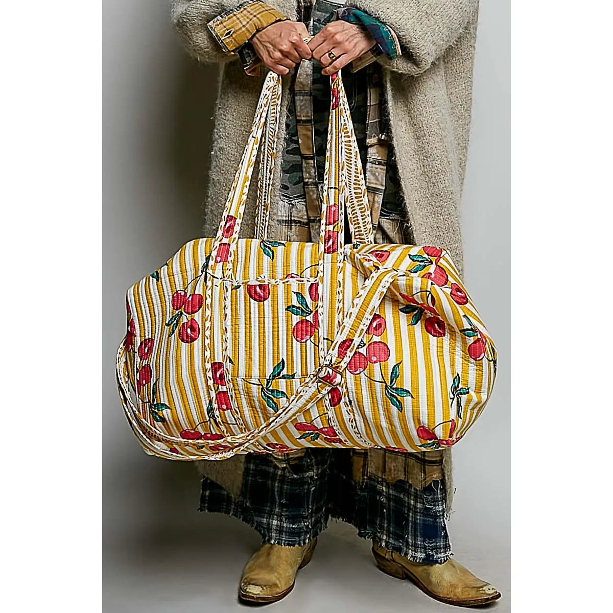 Yellow Front Pocket Quilted Adjustable Bag — length: 20" and (side) length: 11", height: 11-1/2"