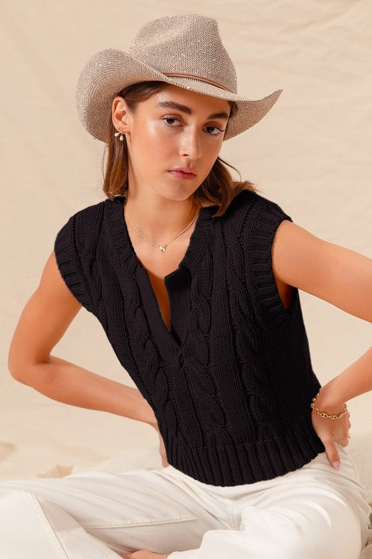 Black Cable Knit Sweater Vest