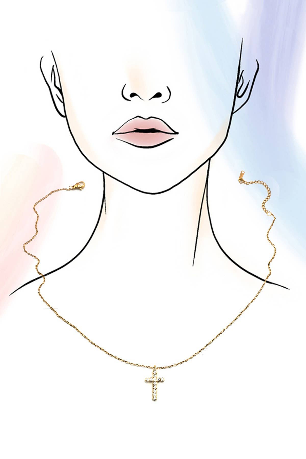 Sparkling Cross 18K Stainless Steel Necklace