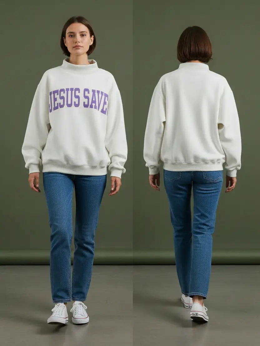 Lavender Cross & Jesus Saves Reversible Mockneck