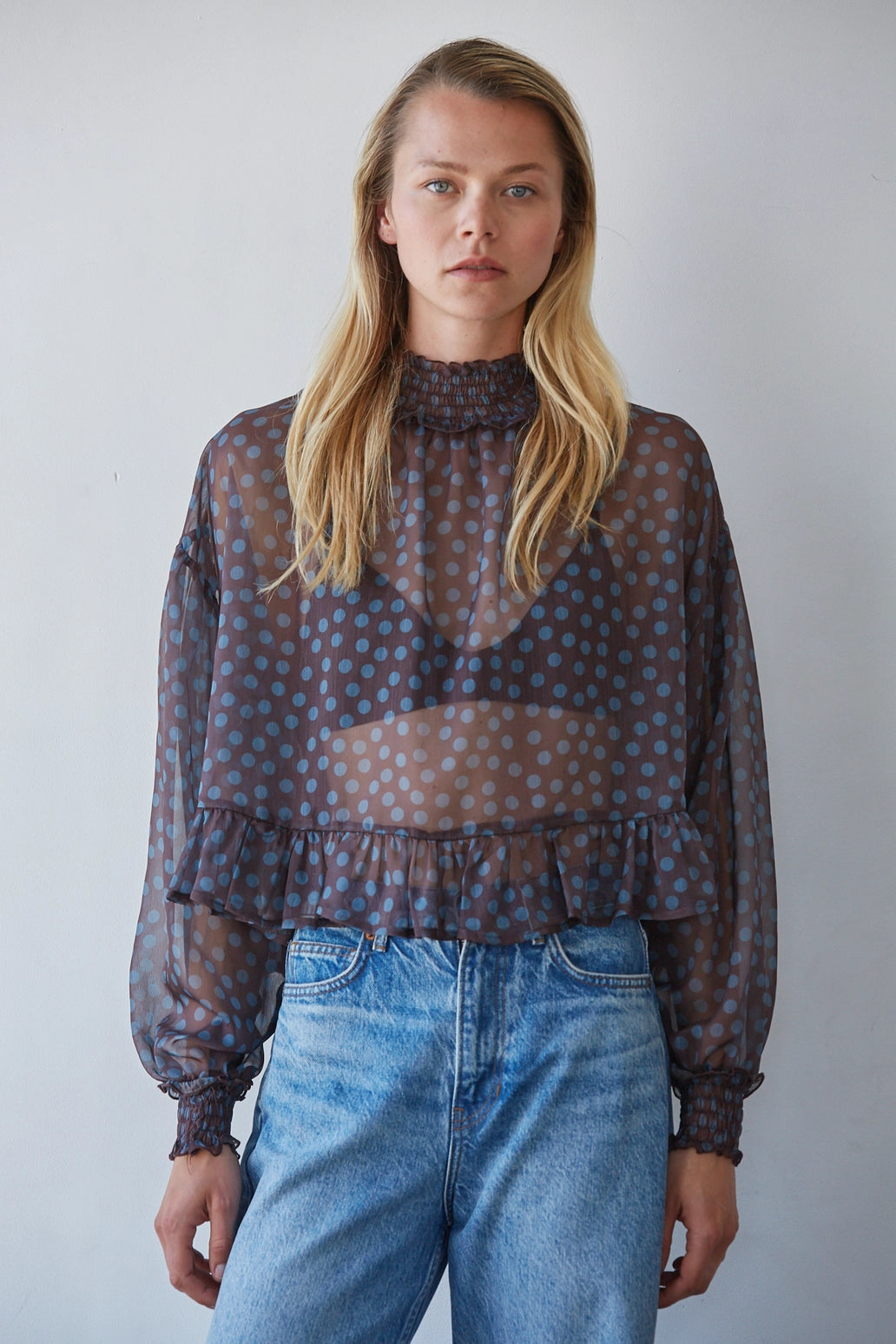 Brown & Blue Polka Dot Skirt Set