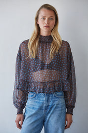 Brown & Blue Polka Dot Skirt Set