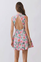 Pink Floral Open Back Mini Dress