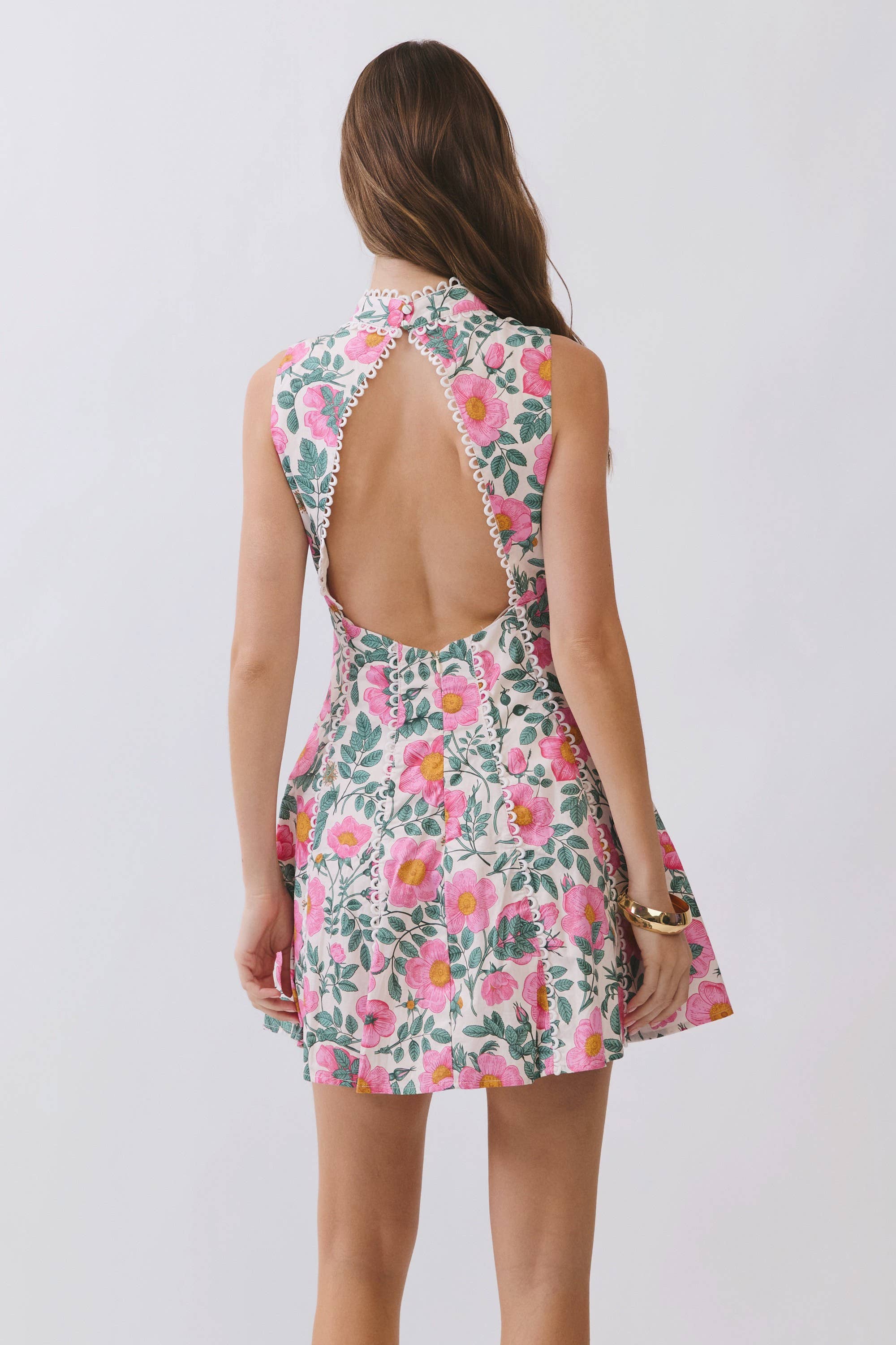 Pink Floral Open Back Mini Dress