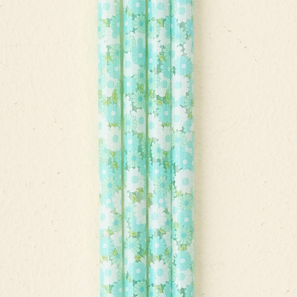 Aqua Floral Tumbler Straw Set