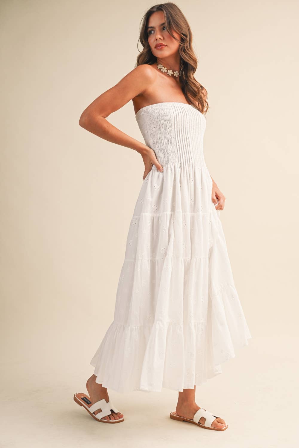 Pink Pleated Layered Midi Dress