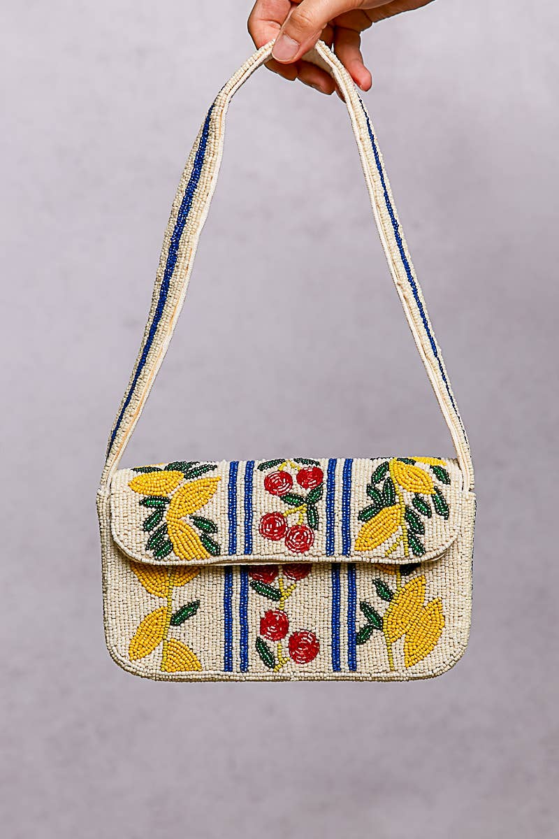 Beaded Cherry Pattern Shoulder Bag