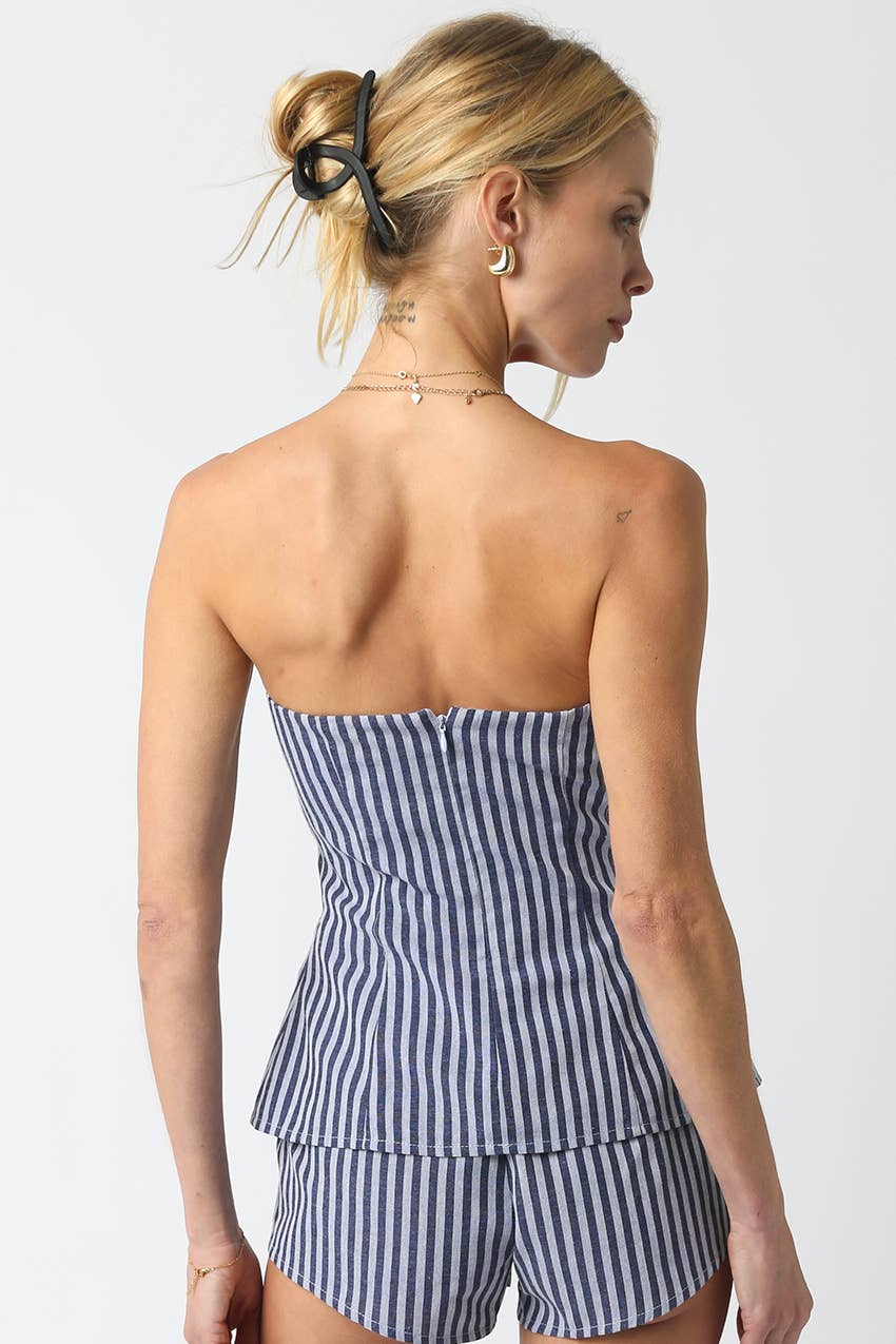 Blue Striped Peplum Top & Shorts Set
