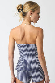 Blue Striped Peplum Top & Shorts Set