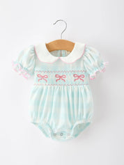 Spring Plaid Bow Girls Romper