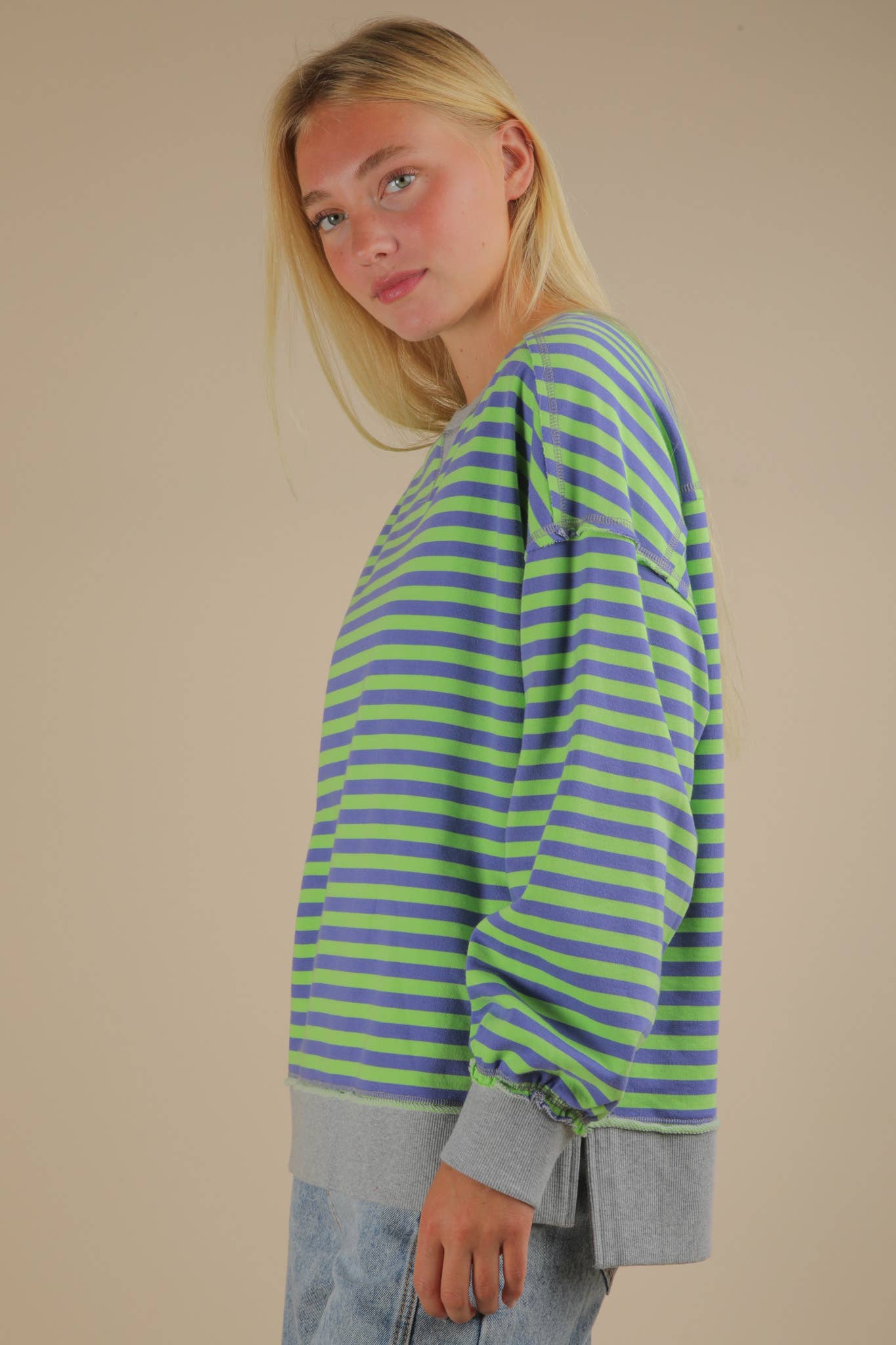 Green/Blue Striped Oversized top