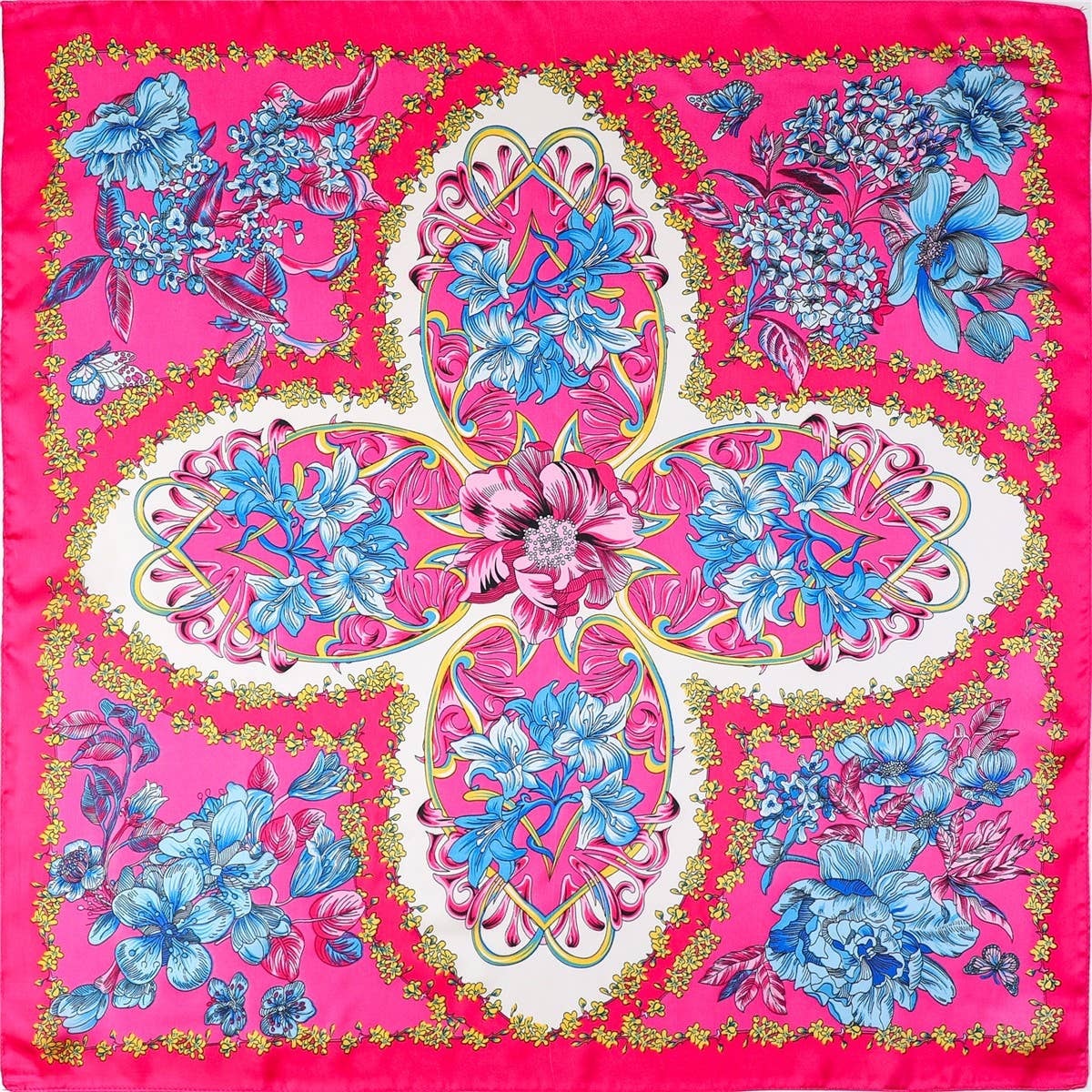 Vibrant Pink Floral Silk Scarf
