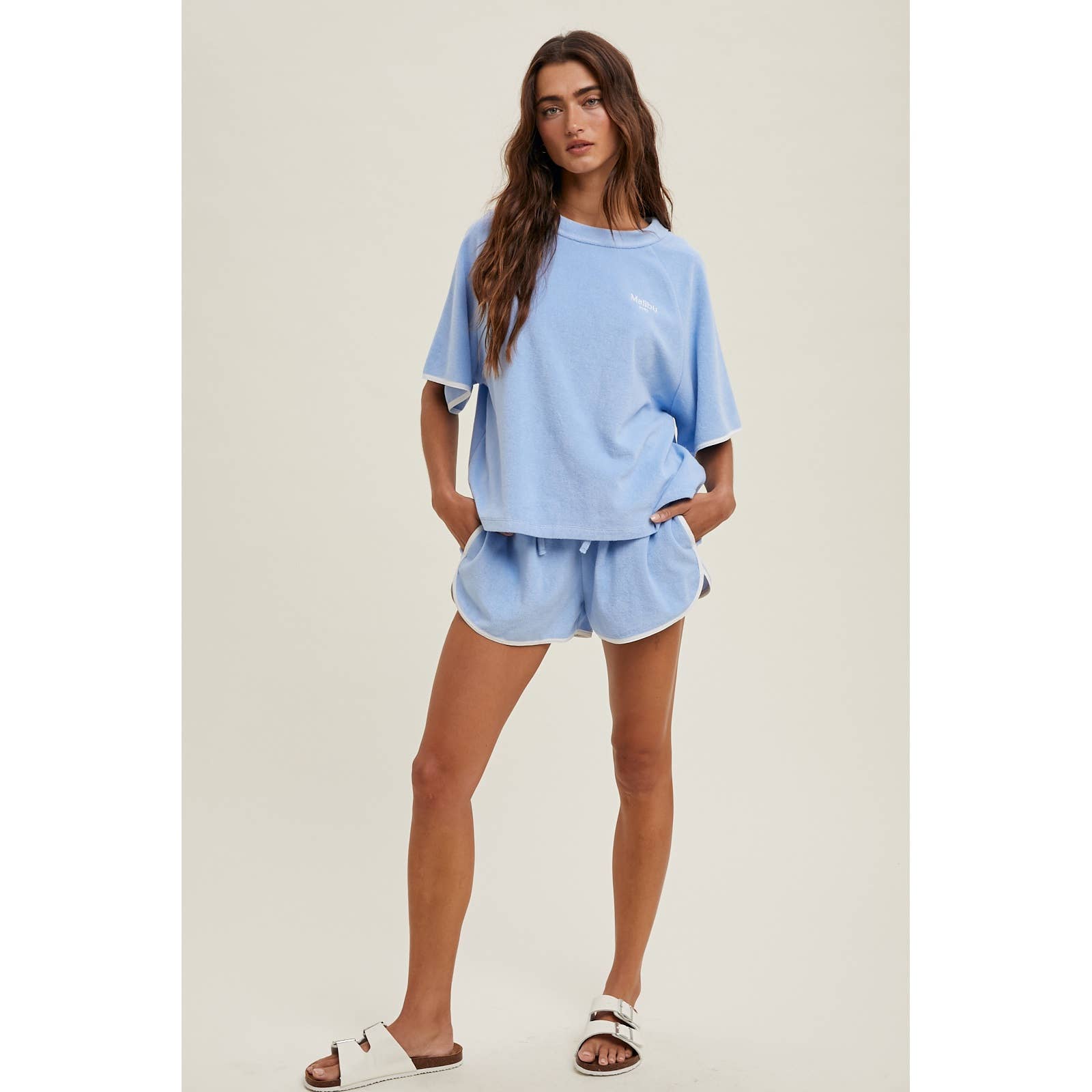 Blue Terry Top & Shorts Set