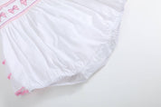 White and Pink Bows Smocked Ruffle Romper