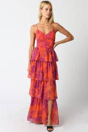 Pink & Orange Floral Ruffle Dress