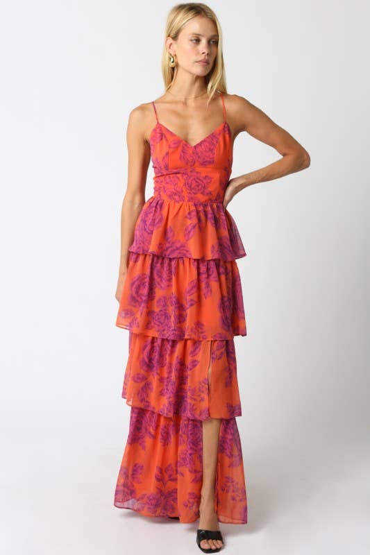 Pink & Orange Floral Ruffle Dress