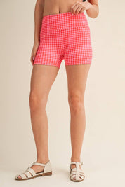 Hot Pink Gingham Biker Shorts