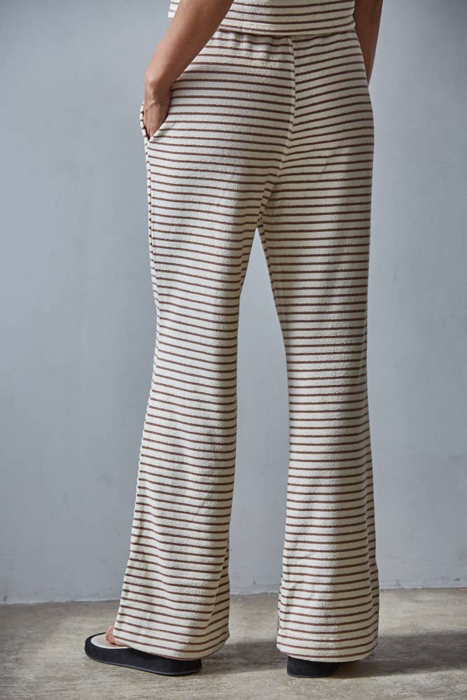 Cream & Burgendy Striped Flare Pants