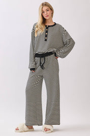 Striped Button Henley Brushed Lounge Set