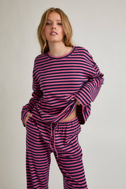 Pink & Navy Long Sleeve Stripe Top & Pants Set