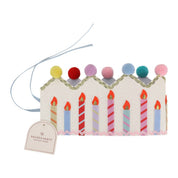 Birthday Wishes Reusable Birthday Crown — glitter felt birthday crown with multicolor pom poms and adjustable satin