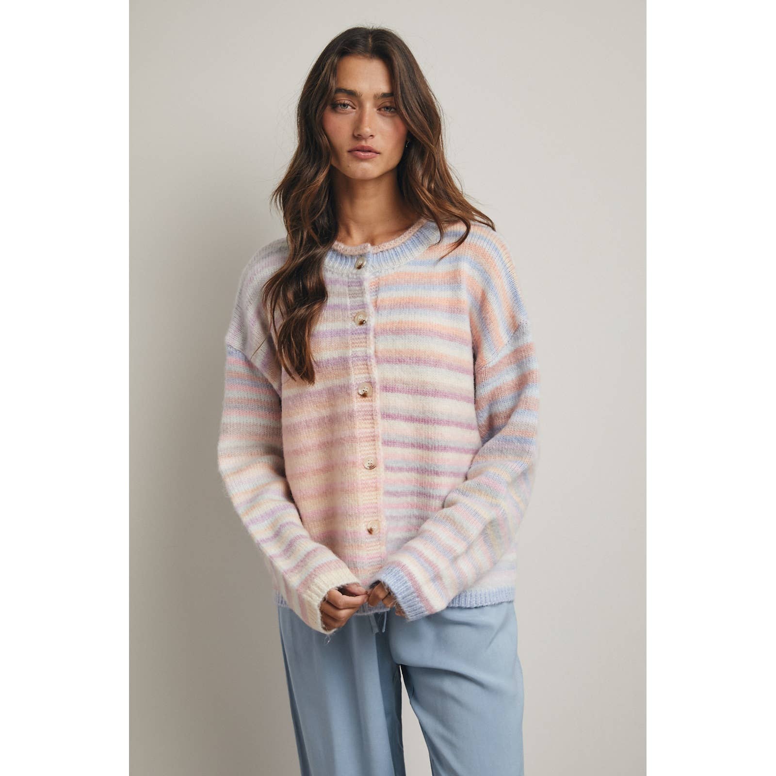Pastel Multi Color Button Up Cardigan
