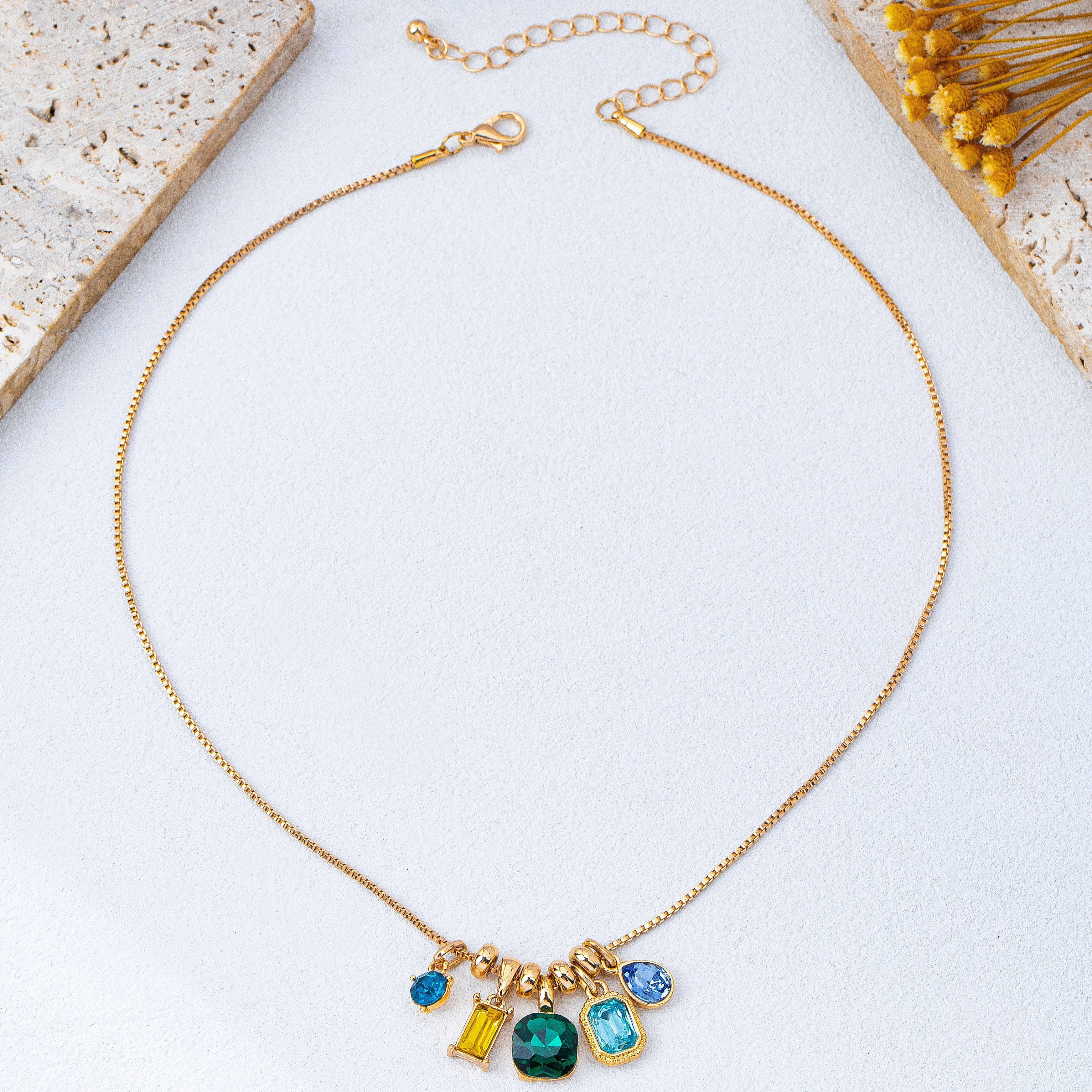 Multicolor Crystal Cluster Charm Necklace