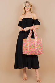 Orange Floral Quilted Tote Bag