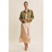 Champagne Lace and Satin Midi Skirt