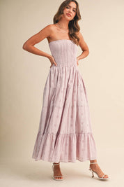 Pink Pleated Layered Midi Dress
