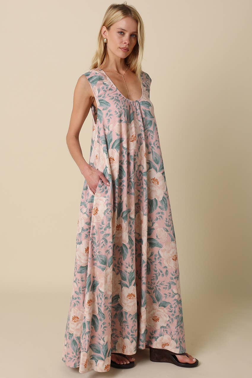 Pink Floral Sleeveless Dress