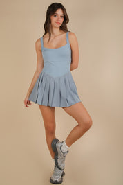 Blue Pleated Skirt Activewear Dress W/ Under Shorts