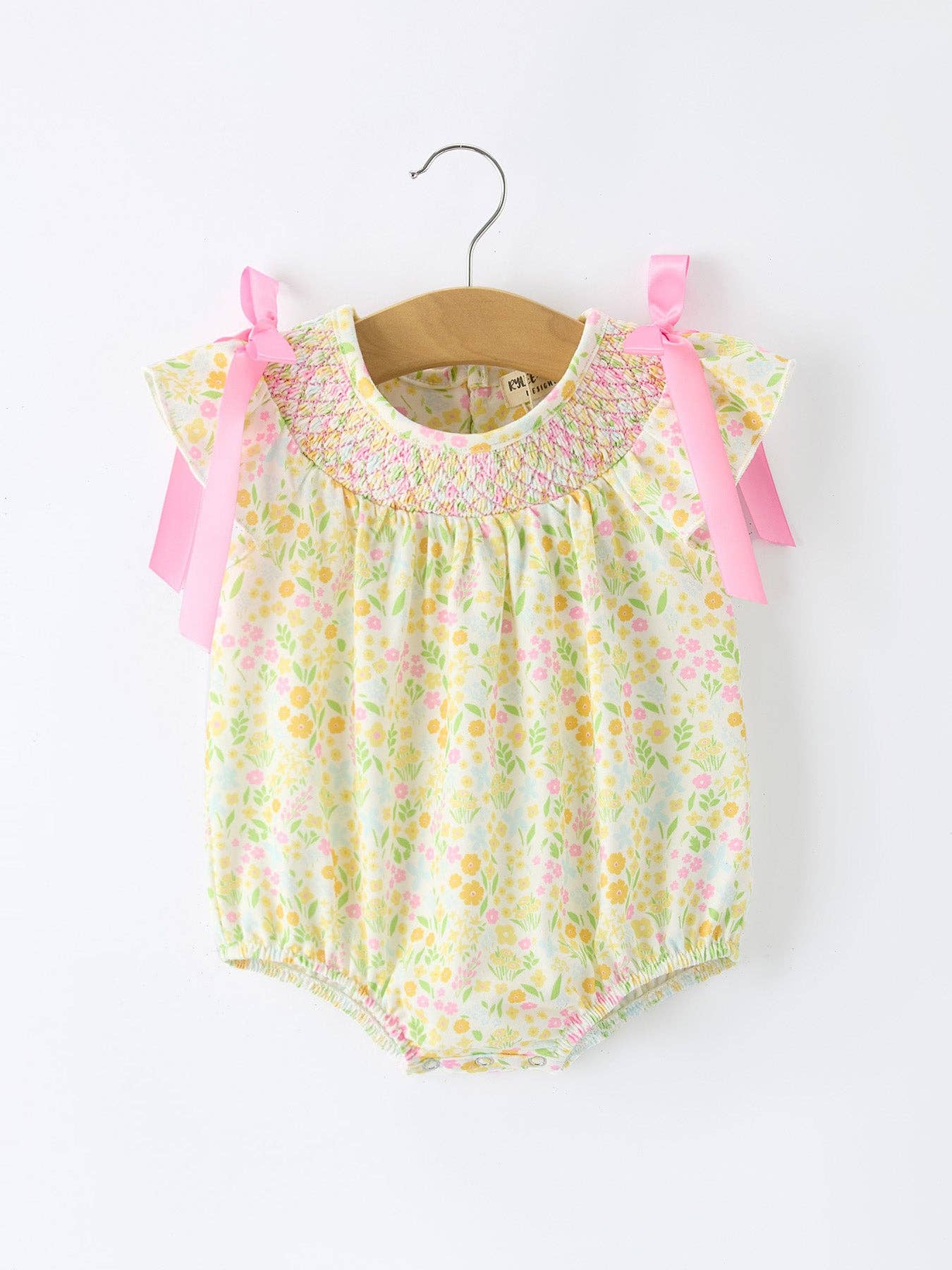 Yellow Spring Floral Smocked Romper