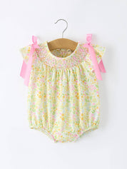 Yellow Spring Floral Smocked Romper