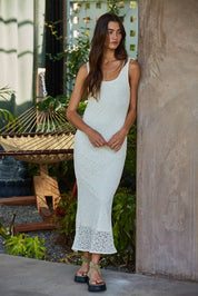 Cream Floral Lace Midi Dress