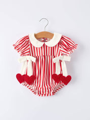 Valentine's Red Stripe Bubble Romper