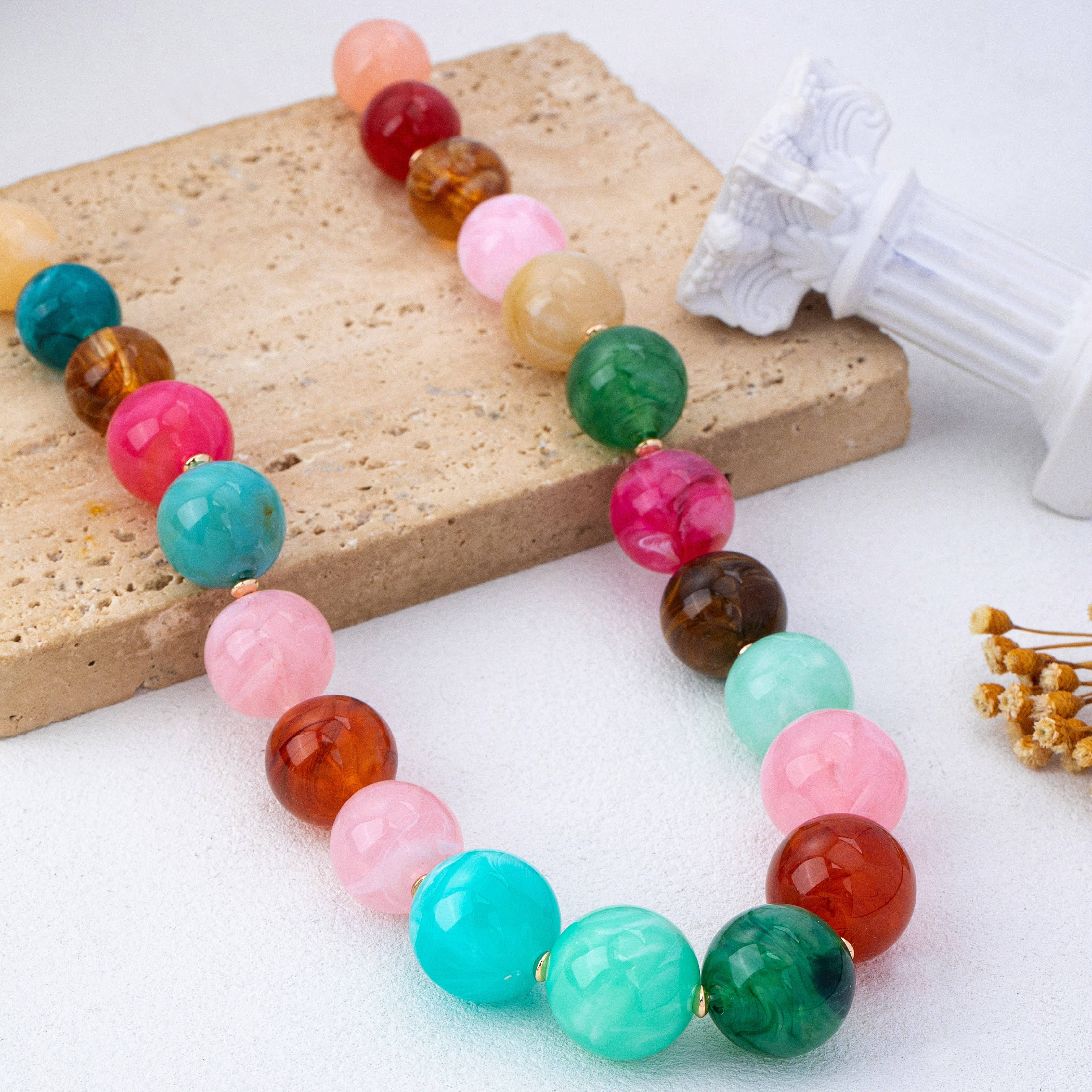 Multicolor Vintage Marbled Resin Necklace