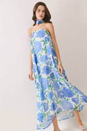 Strapless Floral Maxi Dress with Scarf