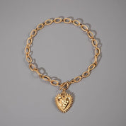 SPIKED HEART CHUNKY CHAIN TOGGLE NECKLACE | 40NK9575: GOLD