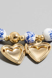 Flower And Heart Locket Charms Floral Ceramic Beaded