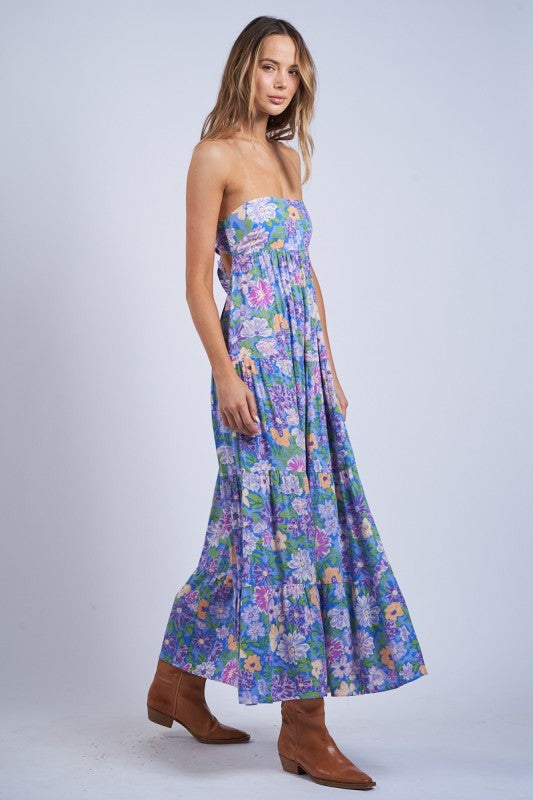 Blooming Floral Open Back Maxi Dress
