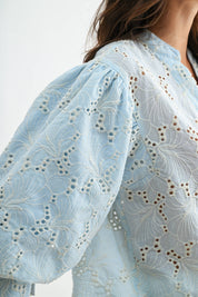 Light Blue Eyelet Puff Sleeve Top