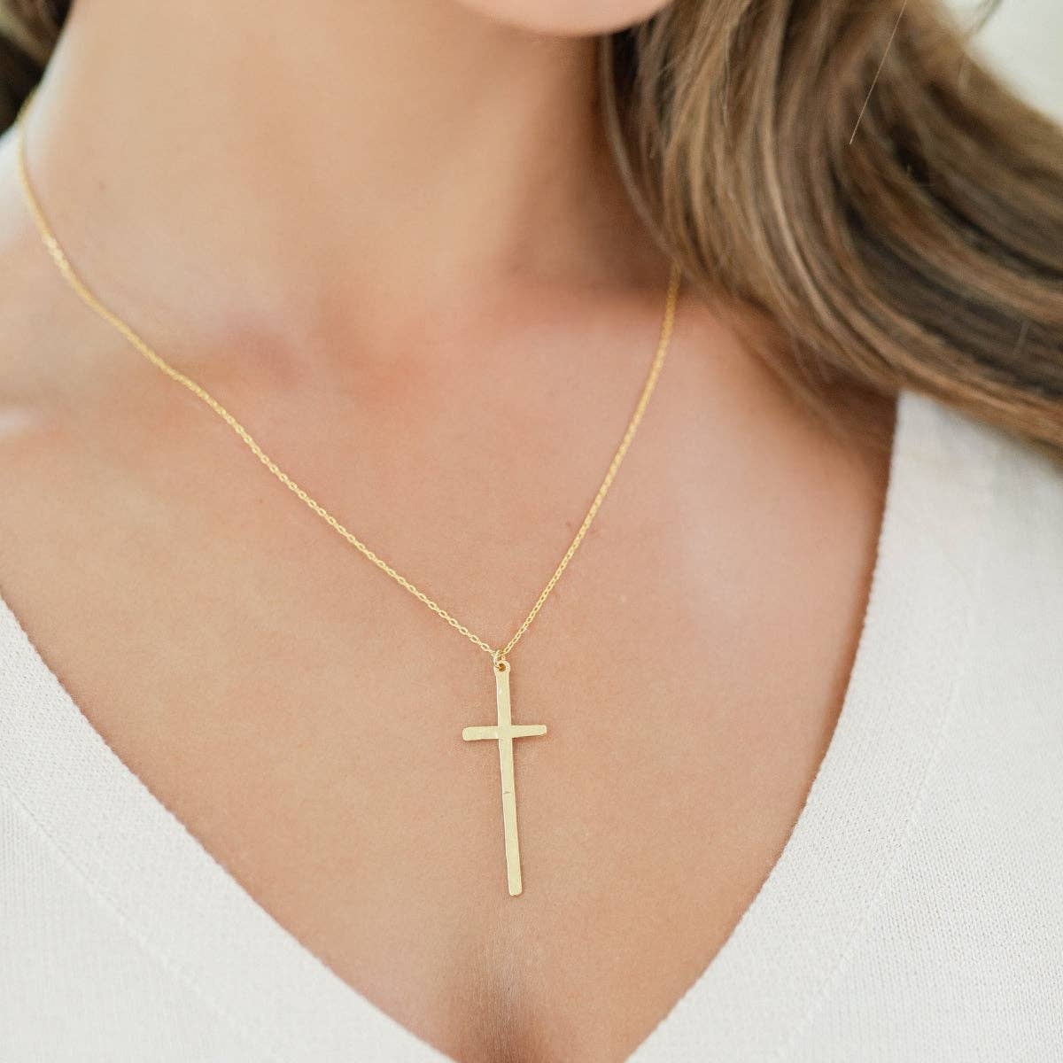 Gold Slim Cross Pendant Necklace