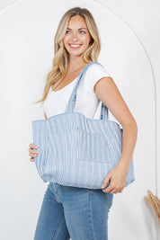 Blue Floral Quilted Tote Bag