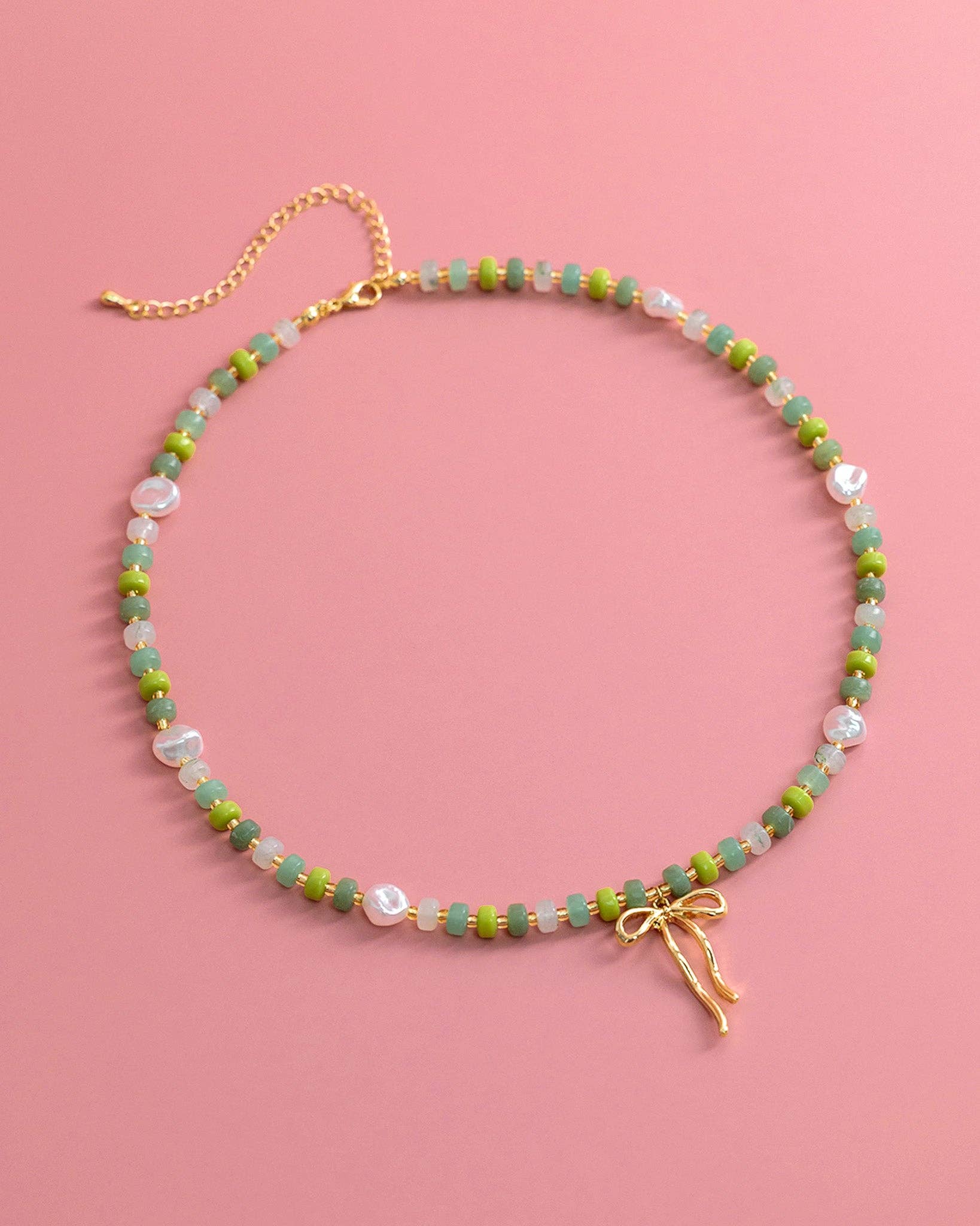 Olive Coquette Bead Pearl Necklace