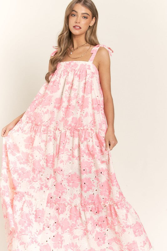 Pink Floral Tie Strap Dress