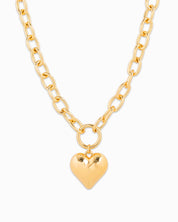 Gold Puffy Heart Chunky Necklace