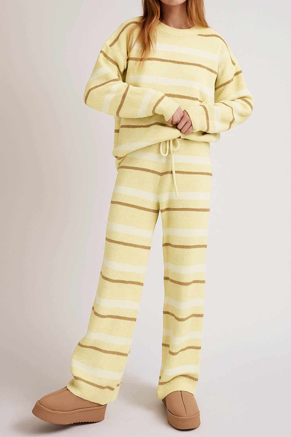 Yellow & Ivory Stripe Sweater & Pants Set